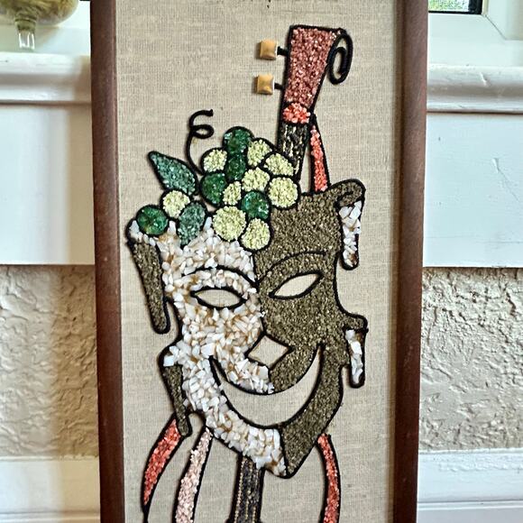 Vintage Mid-Century Gravel Art Wall Hanging – Abstract Musician with Lute - Picture 12 of 16
